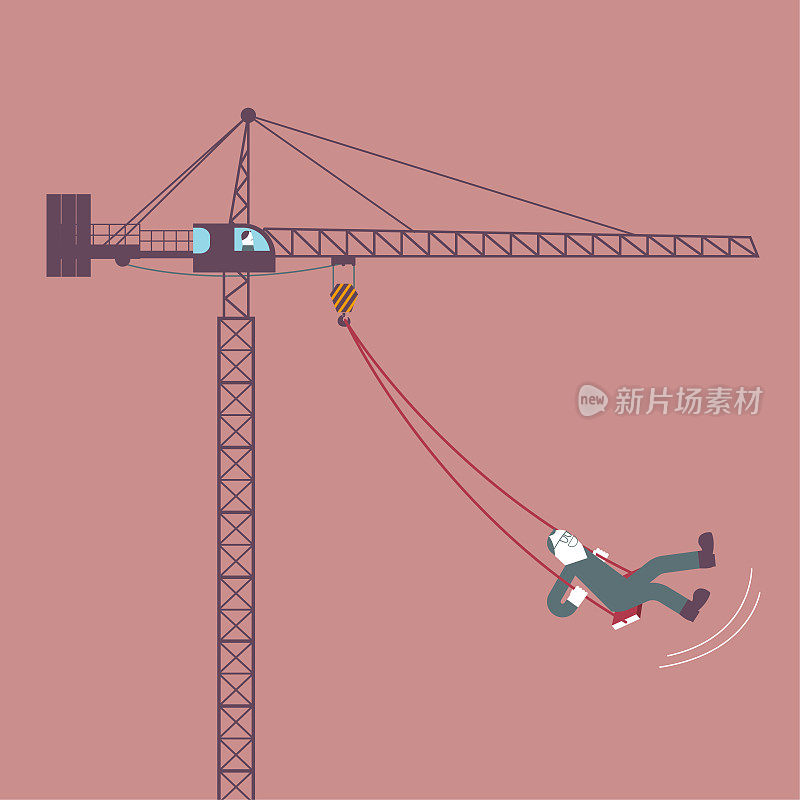 A man is swinging on a tower crane.